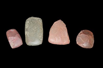Group of 4 Miniature Celts, 1 Hardstone, 3 Hematite, found by Adam Sisler & Family in Keokuk 