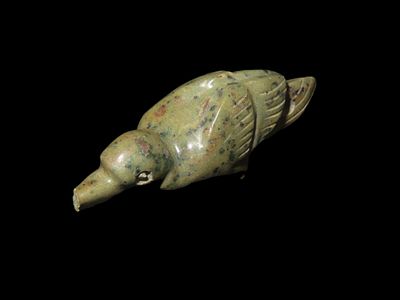 1 7/8" x 11/16" Pre-Columbian Sitting Bird Effigy Pendant, Motley COA, made of Green Jadeite 