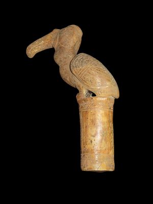 8" x 5" Bird Effigy Bone Scepter Finial, Motley COA, **LIGHT RESTORATION**, found in Central 