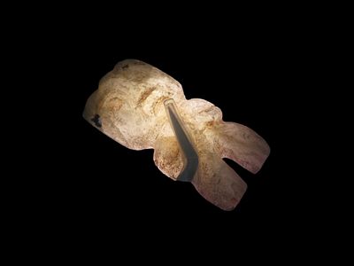 2 1/4" X 1 1/16" Pre-Columbian Human Effigy Pendant, Motley COA, found in South America, Ex 