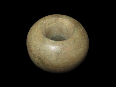 2 3/4" x 1 3/4" Pre-Columbian Green Jadeite Mace Head, Motley COA, found in South America, Ex 