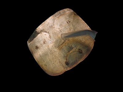 1 7/8" x 1 1/2" Pre-Columbian Human Effigy Maskette, Motley COA, found in South America, Ex 