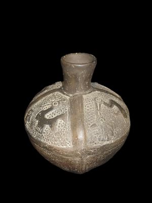 7" Tall Chavin Effigy Vessel 900-200 BC Rain and Stork Effigy Pre Columbian Andean Culture