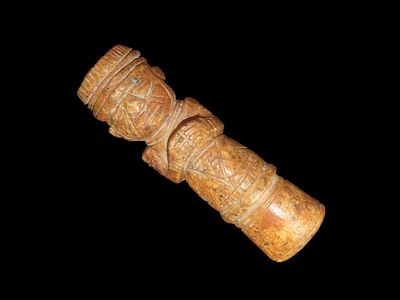 2 15/16" x 7/8" Bone Human Effigy Pre Columbian Found In Peru South America. 2 15/16" x 7/8" 