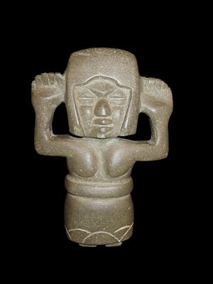 7" Teotihuacan Human Effigy Statue, Mexico, Motley COA, Greenstone, Great Detail & Nice Polish