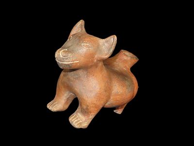 12" Pre-Columbian Colima Style Dog Effigy Bottle, Some Restoration, Mexico, #RK-P27