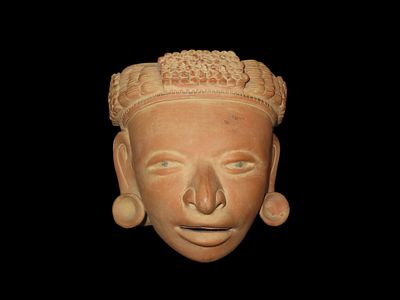 7 3/4" Pre-Columbian Mayan Style Human Effigy Mask, Solid, Mexico, #RK-P33