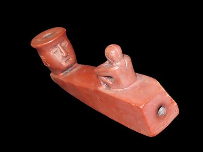 8 1/2" Catlinite Human Effigy Pipe, Historic