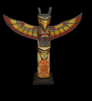 20" Tall Northwest Coast Style Wooden Totem Pole
