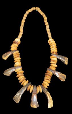 14 1/2" Buffalo Tooth & Bone Bead/Sandcast Bead Necklace