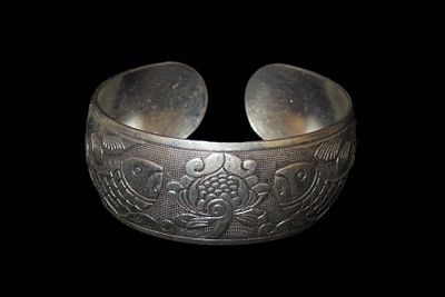 Antique Asian / Chinese Cuff Bracelet, Stamped