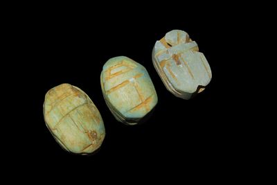 Set of 3 Egyptian Scarab Beetle Beads, 19th Century