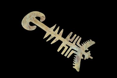 10 3/8" X 4 3/8" Pre-Columbian Tumi Effigy Knife, Motley COA, found in Peru, Ex Steve Barras Estate