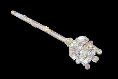 3 3/4" x 1" Copper Effigy Cloak Pin/Pendant, Motley COA, found in South America, Ex Steve 