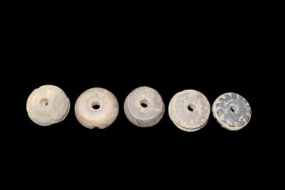 Set of 5 Pre-Columbian Effigy Pottery Beads, from Belize, Various Designs