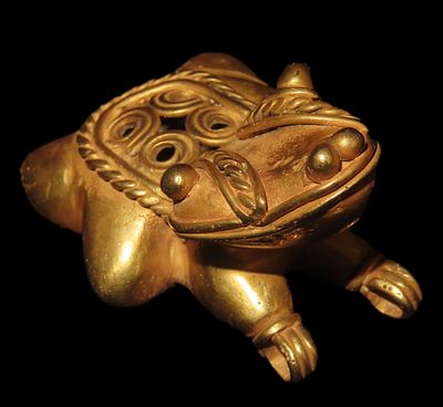 1 5/16" x 1 9/16" Pre-Columbian Tumbaga Frog Effigy Pendant, Motley COA, Found in Central 