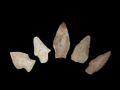 Lot of 5 Midwest Arrowheads, Ex Jeff Thompson Collection