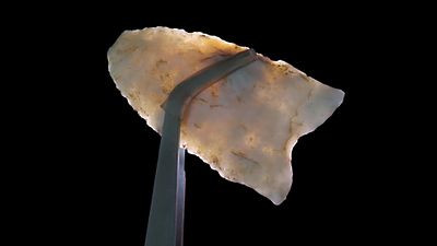 2 3/8" x 1 1/4" Clovis or Dalton, Found in Adams Co. Illinois by G. Maynor, West of Lima IL 