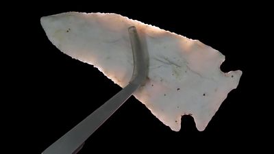 3 3/8" Archaic Serrated Classic Corn Notched, Found in Adams Co. IL, Ex. Herb Mangold Collection