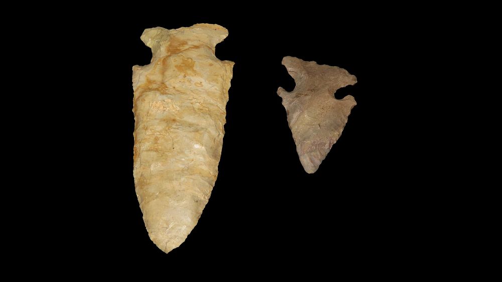 Lot of 2 Arrowheads, Largest 4 1/2", Archaic points and both have RESTORATION