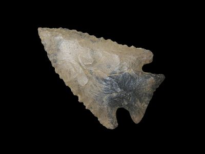 1 13/16" Superior Kirk Corner Notch, Serrated, Jackson Co. Alabama, Ex Jim Lee Collection, Ex 