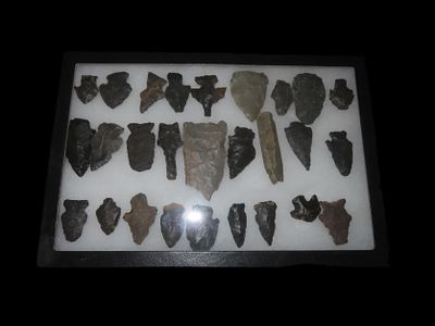 Frame of Miscellaneous Arrowheads, Flint Pieces, Etc.