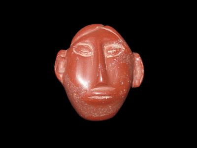 Rare Pictured Catlinite Human Effigy Mask, Campbell Site, Pemiscot Co. Missouri. Motley COA. Ex 