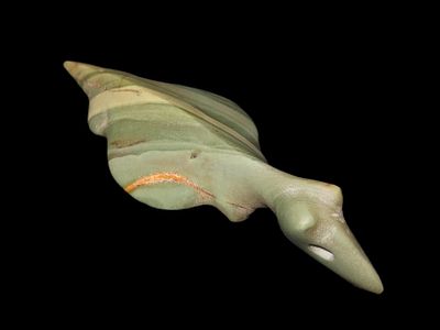 Oustanding 4" Banded Slate Animal Effigy Birdstone, Pennsylvania, Motley COA. Beautiful Vivid 