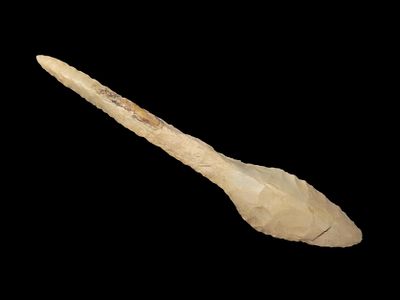 3 3/4" Paddle Drill, Pottawatomie Co. Kansas. Finely Flaked example with great patina.