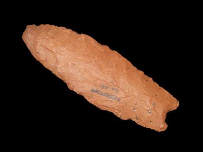 3" Paleo Allen, Sebastian Co, Arkansas. Motley COA. Nice early parallel flaking, made from a 