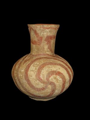 Museum Grade Red & White Swirl Pottery Water Bottle, Mississippi Co. Arkansas. Ex Jim Main, Ex 