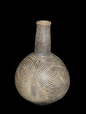 Incredible Bailey Engraved Owl Effigy Pottery Water Bottle, Clark Co. Arkansas. Ex Sam Johnson 