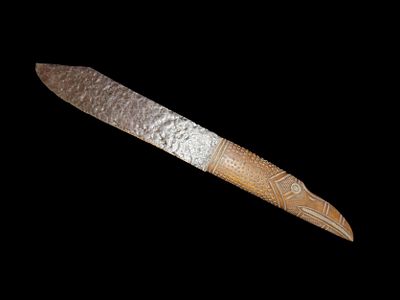 13 1/2" Northwest Coast Haida / Tlingit Eagle Effigy Knife. Intricately Engraved Bone Handle in 