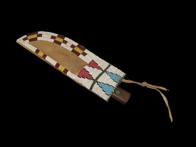 Oustanding Native American Plains Indian Beaded Knife Sheath w/ Knife. Beautiful early example 