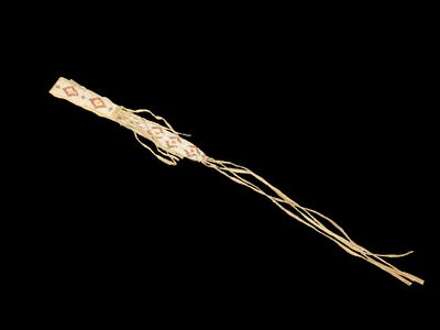 Incredible Historic Plains Indian Beaded Awl Case with Belt Strap, Nicely decorated example 