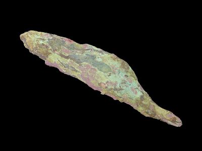 3 3/4" Copper Tang Knife, Vilas Co. Wisconsin. Great Example with nice form and heavy patina.