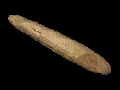 Nice 7 7/8" Cahokia Flint Chisel / Pick, Madison Co. Illinois. Nice long example, well made 