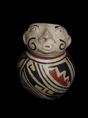 Incredible Human Effigy Casas Grandes Olla Figural Pottery Vessel, 5 1/5" Tall. Great design 