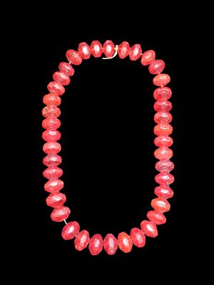 18" Strand of Old Ruby Red Vaseline Trade Beads, Uranium Glass, Beautiful Deep Rich Color