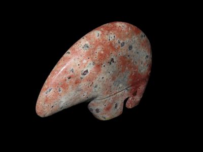 Amazing 3" Zuni Bear Fetish, Very Colorful Red, White & Grey Stone woth nice Polish. Beautiful 