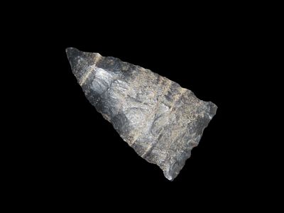 Colorful Brewerton Sidenotch found in New Mexico. Indian Arrowhead, Artifact, Color.