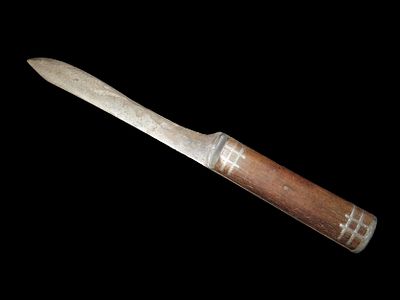 Incrdible Native American Indian Hudson Bay Fur Trade Knife with Pewter Inlay, Wonderful Example!