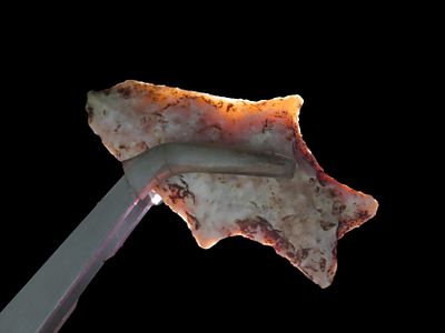 Colorful 2" Darl Stemmed found in Travis County Texas. Heavily Patinated example! Indian 