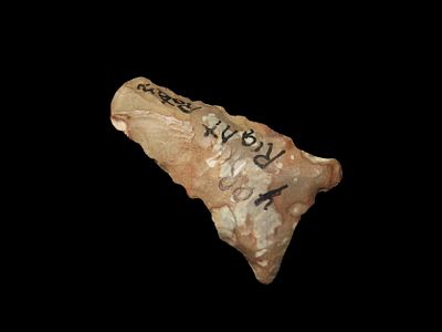 Colorful Dalton Blunt Hafted Scraper from Southern Missouri. Nice late Paleo to Early Archaic 