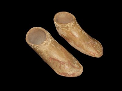 Amazing Pair of Pueblo Moccasin Effigy Pottery Bowls, Original Handpainted Pieces, Circa mid to 