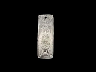 Rare 1861 Buffalo Robe Fur Trade Tag, Crow Indian Agency, Fort Thompson, Dakota Territory. 