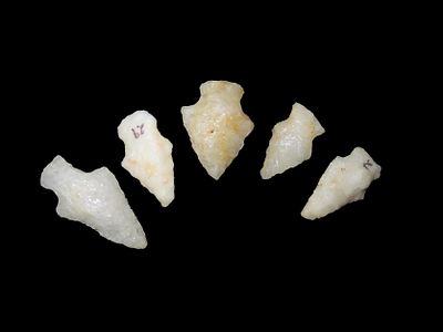 Lot of 5 Quartz Arrowheads, Charles County, Missouri