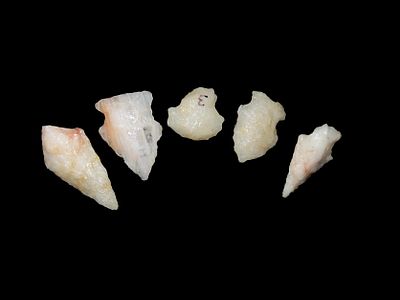 Lot of 5 Quartz Arrowheads, Charles County, Missouri