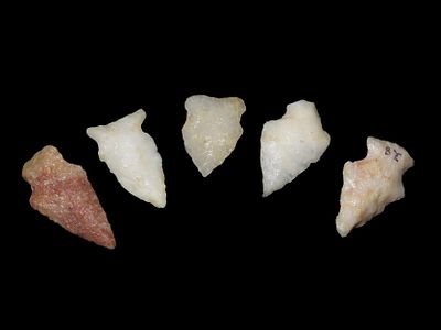 Lot of 5 Quartz Arrowheads, Charles County, Missouri