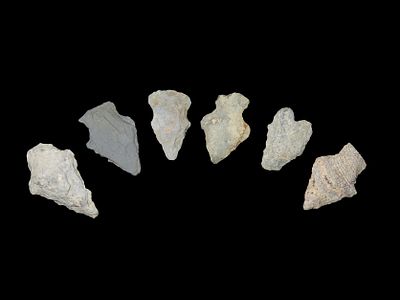 Lot of 6 Woodland and Archaic Arrowheads, Charles County, Missouri
